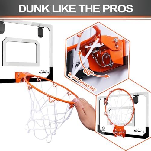Mini Basketball Hoop Over The Door - Wall Mounted Basketball Hoop Set with Complete Accessories - Basketball Toys Gifts for 6 7 8 9 10 11 12 Year
