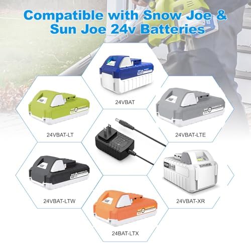 Quick Charge for Snow Joe & Sun Joe 24V Battery, 24VCHRG-QC iON+ Charger | Charger for iBAT24 and 24VBAT Series Battery, iBAT24-LT, iBAT24-LTE