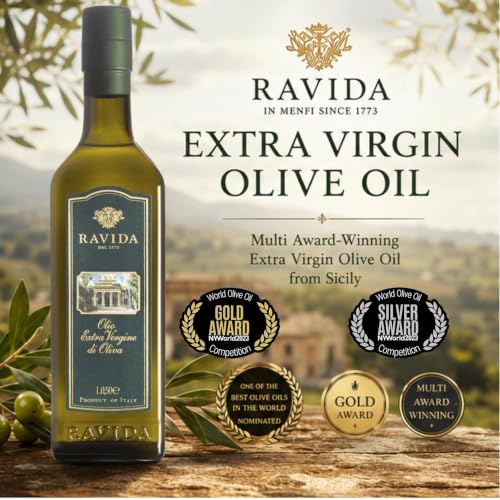 Ravida Extra Virgin Olive Oil, 25 Fl Oz– Multi Award-Winning Sicilian EVOO, Cold Extracted, Medium Fruity, Premium First Cold Pressed Olive Oil