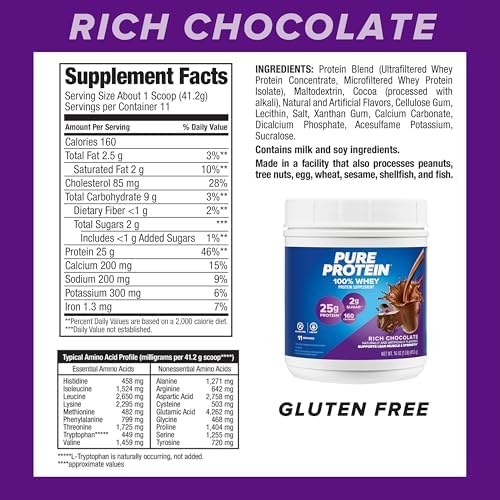 Pure Protein Powder, Vanilla Cream, Low Sugar, Gluten Free, 1 lb, Whey | High Protein