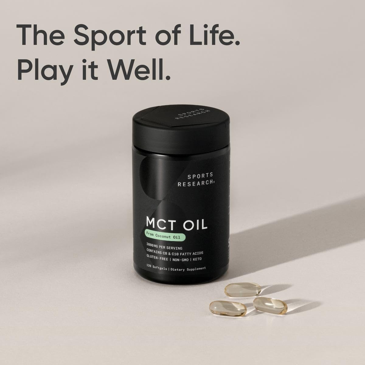 Sports Research® Coconut MCT Oil 3000mg, 120 Softgels | Coconut Derived C8 & C10 Medium Chain Fatty Acids (MCT'S) | Travel-Friendly Softgels, Keto, Paleo, & Gluten-Free