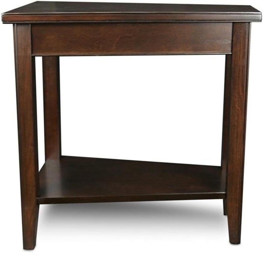 BOWERY HILL Transitional Wood Wedge End Table, 24 x 10 x 24 in, Hardwood, Chocolate Cherry Finish, Compact Design with High Display Shelf