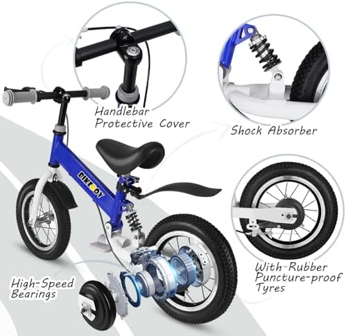 Balance Bike 2 in 1,The Dual Use of a Kids Balance Bike and Kids Bike,12 14 Inches for 2-6 Years Old,with Shock Absorbers, Fenders, Pedals, Auxiliary Wheels