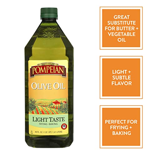 Pompeian Light Taste Olive Oil - 48 fl oz | Olive Oil for High Heat Cooking - Light Flavor for Baking and Sauteing - High Smoke Point