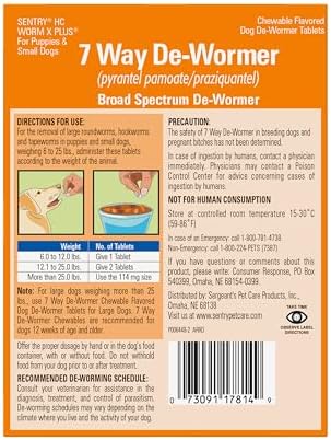 WORM X PLUS 7 Way De-Wormer Chewables for Dogs - Tablets for Small Dogs & Puppies (6-25 lbs) (pyrantel pamoate/praziquantel)