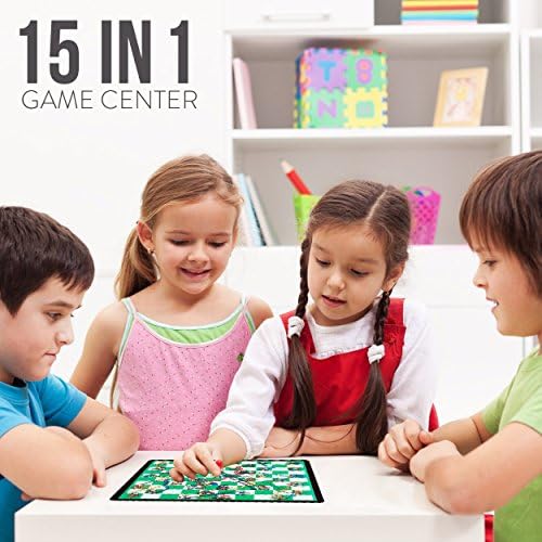 Board Game Set - Deluxe 15 in 1 Tabletop Wood-accented Game Center with Storage Drawer (Checkers, Chess, Chinese Checkers, Parcheesi, TicTacToe