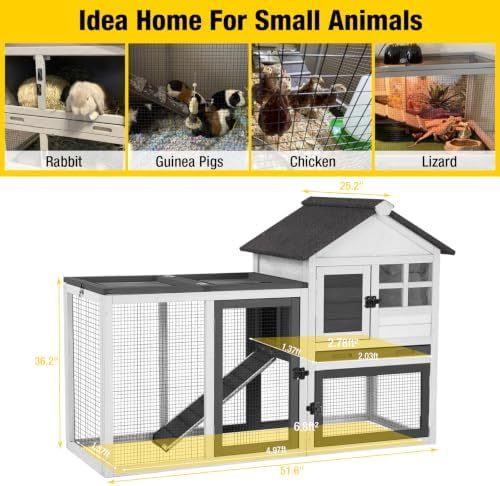 Aivituvin 103.2" L Rabbit Hutch Indoor Outdoor Bunny Cage with Run,Guinea Pig House Pull Out Upper Tray (103.2" L x 25.2" W x 36.2" H, Grey-2 Sets)