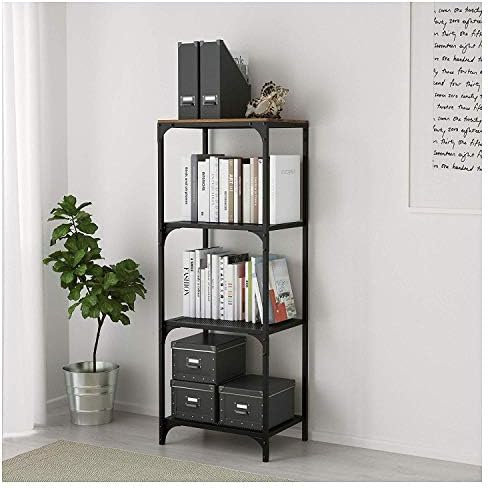 Royal7 4-Shelf Industrial Bookshelf, Rustic Metal and Wood Shelf, 19 5/8”W x 14 1/8”D x 53 1/2” H, Black