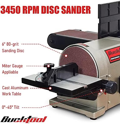 BUCKTOOL Bench Belt Disc Sander for Woodworking, 4x36" Belt, 6" Disc, 5A | Bench Sander with 3/4HP Direct Drive, 2161FPM, 3450RPM