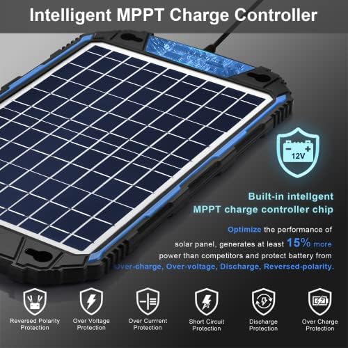 SUNER POWER Waterproof 12W 12V Solar Battery Charger & Maintainer Pro, Built-in UltraSmart MPPT Charge Controller