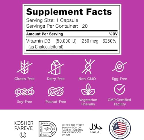 Zahler - Advanced Vitamin D3 50000 IU capsules (120 Count) Kosher Vegetarian Friendly Vitamin D for Immune Support, Bone