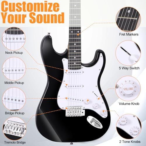 ZENY 39" Full Size Electric Guitar with Amp, Case and Accessories Pack Beginner Starter Package, Blue Ideal Christmas Thanksgiving Holiday Gift