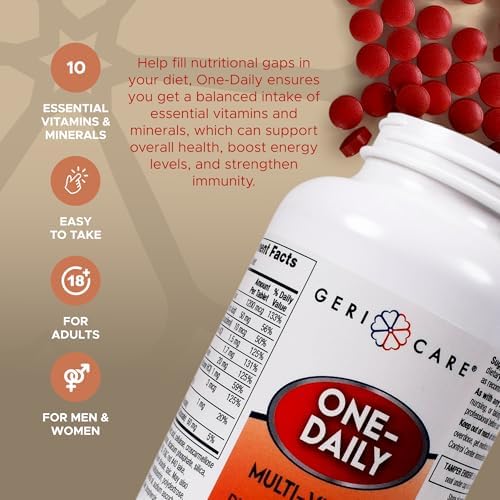 GeriCare One-Daily Multi-Vitamin Tablet, 100 Count Adult Multivitamin Supplement | Easy-to-Take Dietary Supplement with Vitamins A, C, D3, B, Calcium| Vitamin & Mineral Complex (2 Pack)