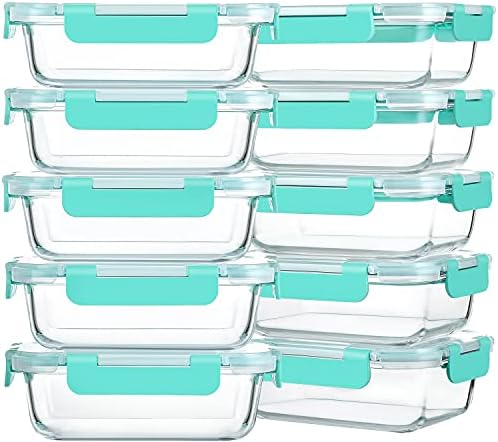 M MCIRCO 10 Pack,22 oz Glass Food Storage Containers with lids, Gray | Glass Meal Prep Containers,Airtight Lunch Containers with Lids, Microwave, Oven, Freezer and Dishwasher Friendly, BPA Free
