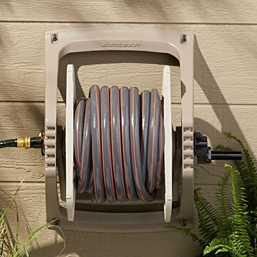 Suncast 100 ft. Tote or Wall Mount Resin Garden Hose Reel with Lid, Taupe