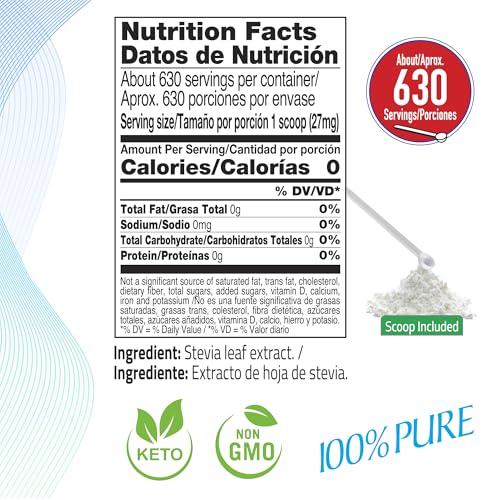 Stevia Powder 100% Pure, No Artificial Sweetener, Stevia Green Leaf Extract | Zero Calorie & Keto Friendly (0.6 Ounces)