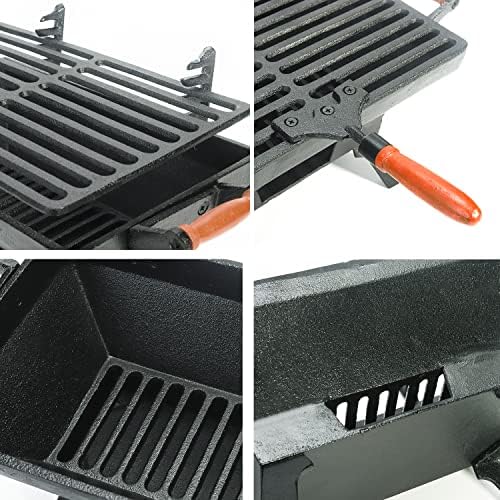 Sungmor Compact Cast Iron Charcoal Grill - Tabletop BBQ Grill with Adjustable Grate & Wooden Handles