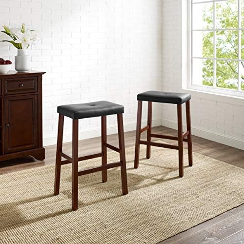 Crosley Furniture Upholstered Saddle Seat Counter Height Bar Stools Set of 2, Black, 24-inch