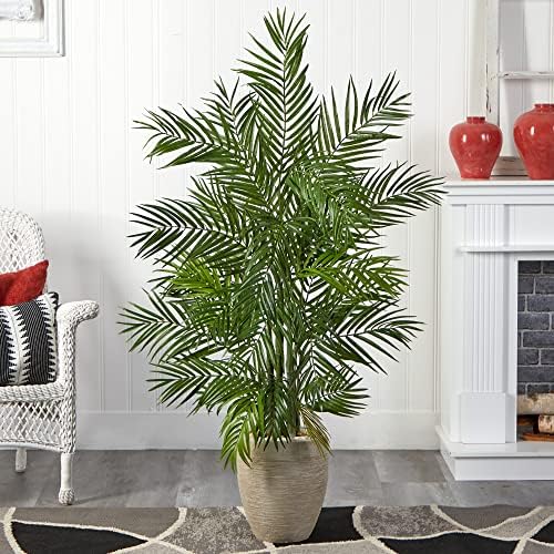 Nearly Natural 5ft. Areca Palm Artificial Tree in Sand Colored Planter