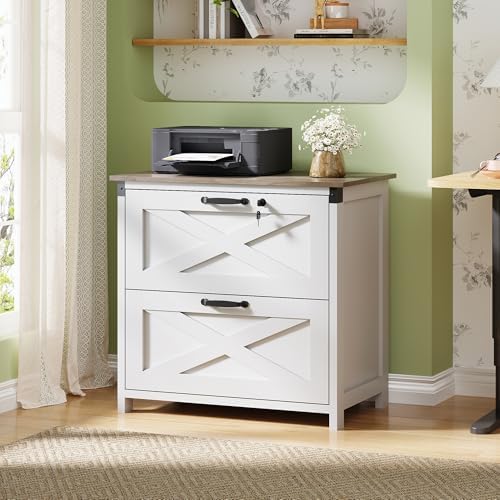 DEVAISE 2-Drawer Lateral File Cabinet with Lock, White | Wood, Office Storage Cabinet, Letter, Legal & A4 Compatible, Farmhouse Style, Printer Stand, Home Office
