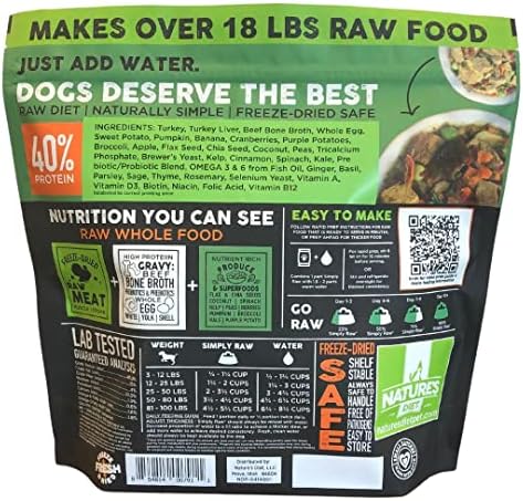 Nature's Diet Simply Raw Freeze-Dried Whole Food Meal - Makes 18 Lbs Fresh Food with Muscle, Organ, Bone Broth, Whole Egg, Superfoods