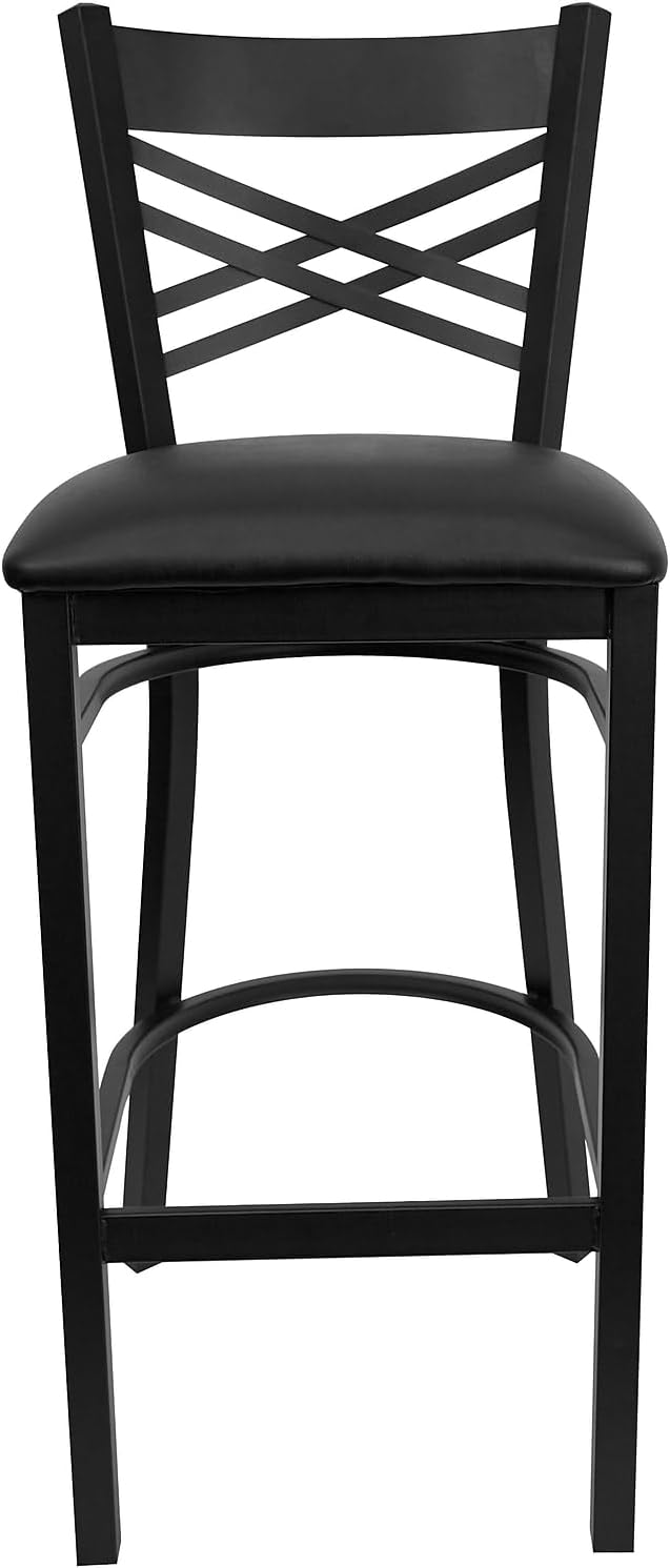 Flash Furniture Hercules Metal Restaurant Barstool, Black | X Back Style, Vinyl Upholstery, Durable Construction, Commercial Use