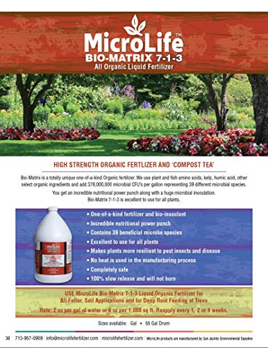 MicroLife Bio-Matrix (7-1-3) Professional Grade Liquid Organic Biological Fertilizer, 1 Gallon