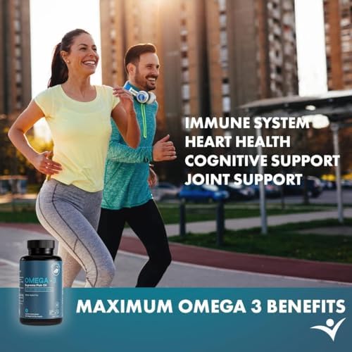 Omega-3 Supreme 1400 mg Wild Alaskan Fish Oil | Enteric Coated, Burpless | MSC Certified High EPA DHA, Improved Absorption & Heavy Metal Tested (3 Mo Supply,180 Softgels)