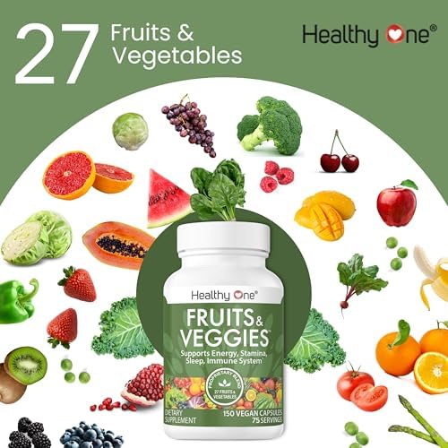 Healthy Fruits & Veggies, 27-in-1 Formula, GLP1 Support, Superfoods - 150ct | Immun & GLP1 Support, 1 Serving = 3 Servings Fruits & Vegetables, Energy & Focus, High Fiber, Antioxidants, Kid Safe