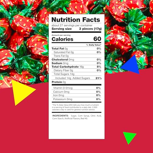 Strawberry Hard Candy Individually Wrapped, Old Fashioned Candy, 1 Lb Bag