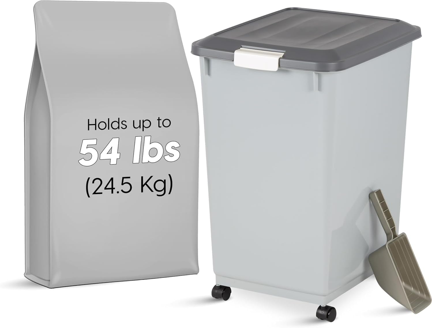 IRIS USA Dog Food Storage Container, Up to 30 lbs, Navy/Pearl, Made in USA | Wheels for Mobility, Airtight Seal, BPA-Free, Best for Bird Seed, Cat food, Cat Litter, Chicken Feed, Pellets