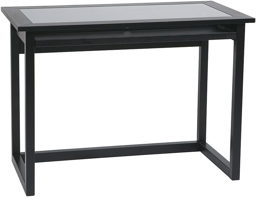 OSP Designs Meridian 42-Inch Wide Computer Desk with Pullout Keyboard Tray with Storage Space, Black Finish Wood and Veneer Frame and Clear Glass Top