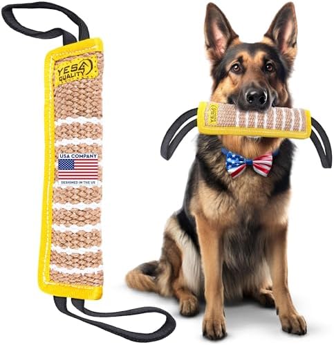 Dog Bite Tug Toy 12 x 3.2 Inches - Durable Pull Toy with 2 Soft & Strong Handles - Tough Jute Bite Pillow for Medium to Large Dogs - Ideal for Tug