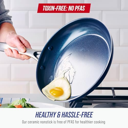 Blue Diamond 10" Diamond Infused Ceramic Nonstick Frying Pan Skillet, Blue | PFAS-Free Ceramic Nonstick, Dishwasher & Oven Safe, Stay Cool Handle, Durable Metal Utensil Safe, Egg & Omelet Pan