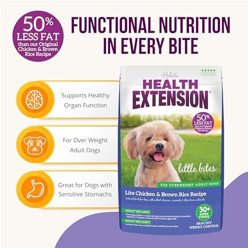 Health Extension Little Bites LITE Dry Dog Food, Chicken & Brown Rice for Toy and Small Breeds, Supports Healthy Weight, with Probiotics & Superfoods for Digestion & Coat Health, 4 lb Bag