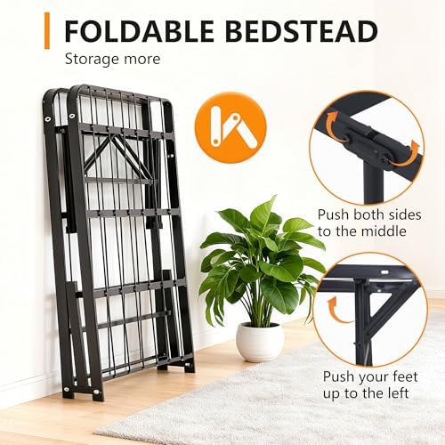 BestMassage | Twin Bed Frame | Metal | Heavy Duty Steel Slats with 6 Legs | Foldable | Sturdy, No Box Spring Needed | Easy to Assemble with Under-Bed Storage | Furniture for Home, Dorms