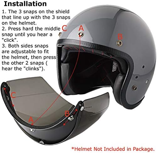 3-Snap Flip Shield Visor for Motorcycle Helmets (Clear)