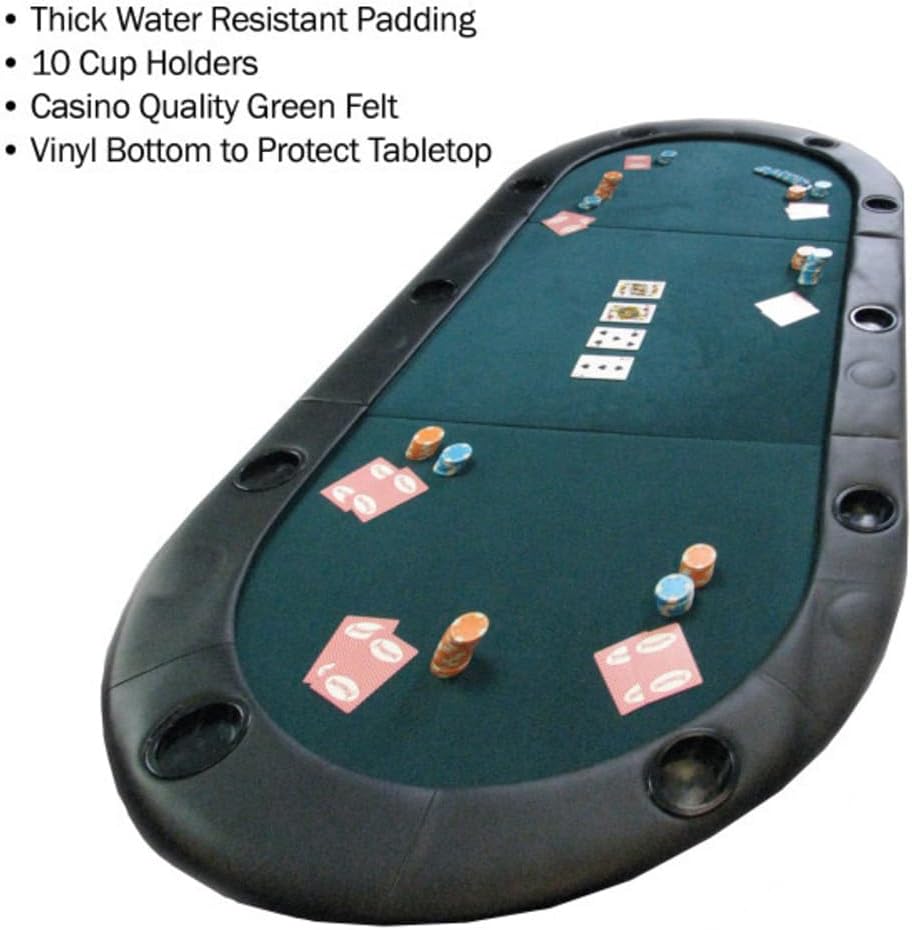 Foldable Poker Table Top - Water-Resistant Folding Mat with Cupholders and Padded Edges - Seats up to 10 People by Trademark Poker (Green)