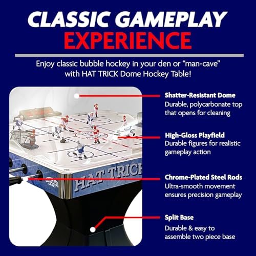 Hat Trick Bubble Hockey Game for Your Home Game Room - with Durable 2-Part Molded Base, Easy-Grip Rod Handles