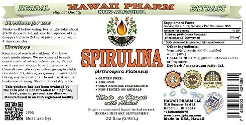 Hawaii Pharm Spirulina Alcohol-Free Liquid Extract, Professional Grade, Small Batch Crafted Spirulina (Arthrospira platensis) Dried Algae Glycerite Natural Herbal Supplement, 2 fl.oz