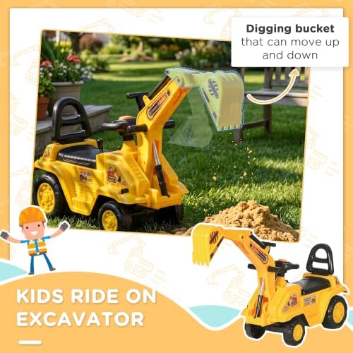 HOMCOM Ride On Excavator Ride On Bulldozer with Horn, Under Seat Storage