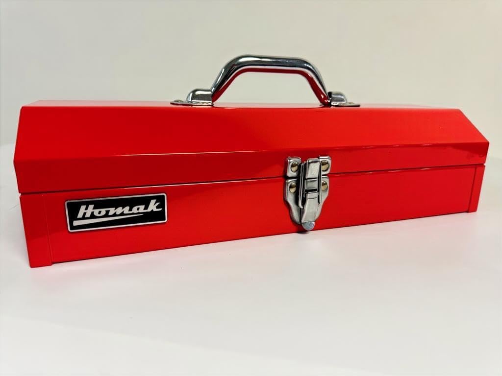 Homak Tool Box, 16" Portable Steel Small Tool Box with Metal Latch Closure & Plastic Handle, Multi-Purpose Heavy Duty Toolbox, Red