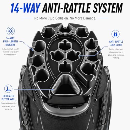 14-Way Golf Cart Bag, Professional Organizer Cart Bag with Anti-Rattle Top