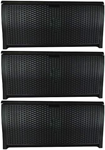 Suncast 99 Gal Wicker Resin Deck Box, Storage Chest Bin with Handles, Java