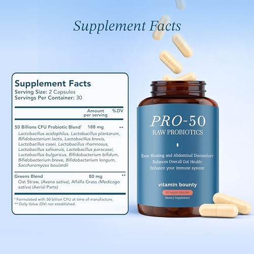 Vitamin Bounty Pro-50 Probiotic 50 Billion CFU - 13 Strain Supplement for Men & Women + Prebiotics - Digestive Health & Gut Support - Lactobacillus & Bifidobacterium - Delayed Release Capsules, 2 Pack