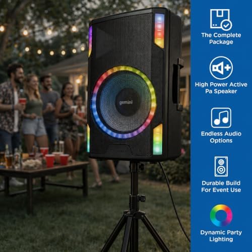 Gemini 15" Bluetooth PA Speaker, 1800 Watts, 3-Ch Mixer (GSP-2200)