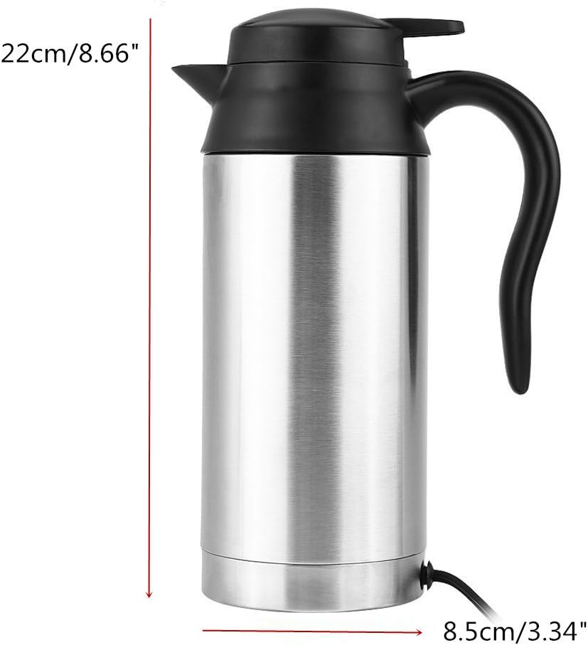 12V 750ml Stainless Steel Car Electric Heating Mug Drinking Cup Travel Kettle Water Boiler for Water Tea Coffee Milk