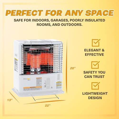 Sengoku HeatMate Indoor & Outdoor Portable Kerosene Oil Heater, 10, 000 BTU, White - Cordless Space Heating Machine for Home, Office, Garage, Basement