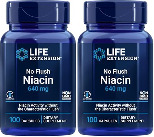 Life Extension No Flush Niacin, B3 for Heart Health, Cholesterol & Energy Support, Non-GMO, Gluten-Free, 100 Capsules