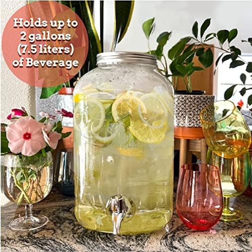 Lily's Home Plastic Beverage Dispenser with Spigot - 2 Gallon Drink Holder for Water, Juice, Tea - Ideal for Parties, Lemonade Stands, & Events